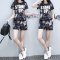 愫惠君(suhuijun)欧洲站星空条纹印花休闲运动服短袖短裤套装女夏跑步大码两件套S9036 XXL 黑色泼墨款