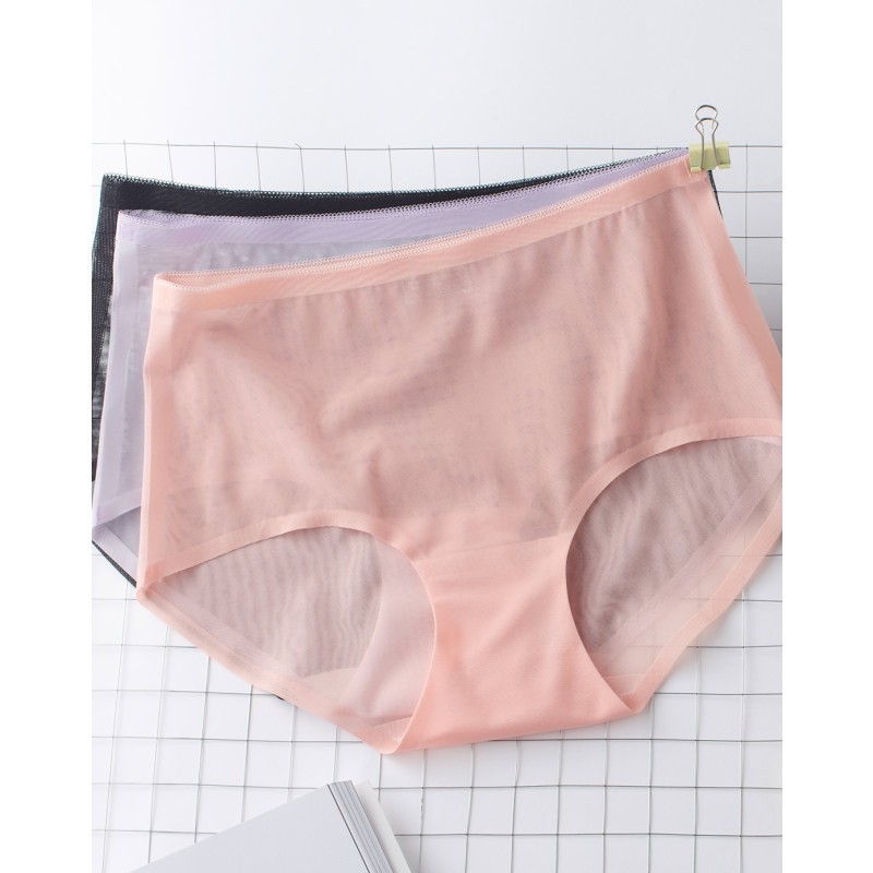 茵曼内衣舒适透气无痕三条装内裤女士9872494203-3 大版（黑色+虾粉+浅紫） 均码