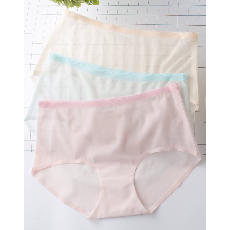 茵曼内衣舒适透气无痕三条装内裤女士9872494203-3 大版（浅粉红+浅蓝色+浅杏色） 均码