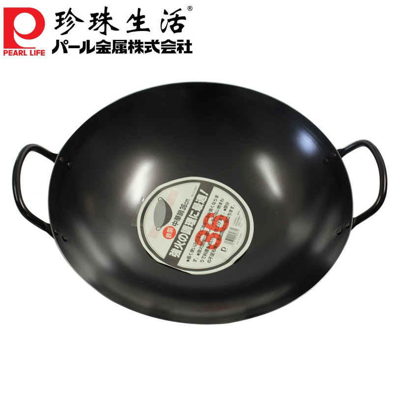 珍珠生活PEARL LIFE 炒锅铁锅H-8987无涂层不易粘日本制造原装进口高纯铁传统双耳大口径 36cm