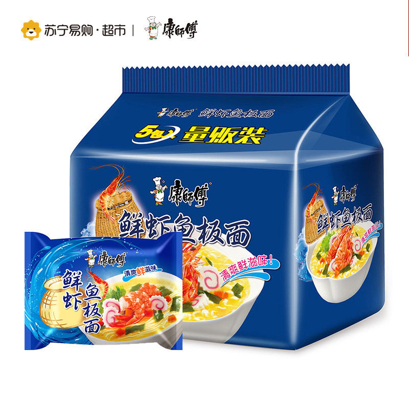 康师傅鲜虾鱼板面 五连包 92g*5