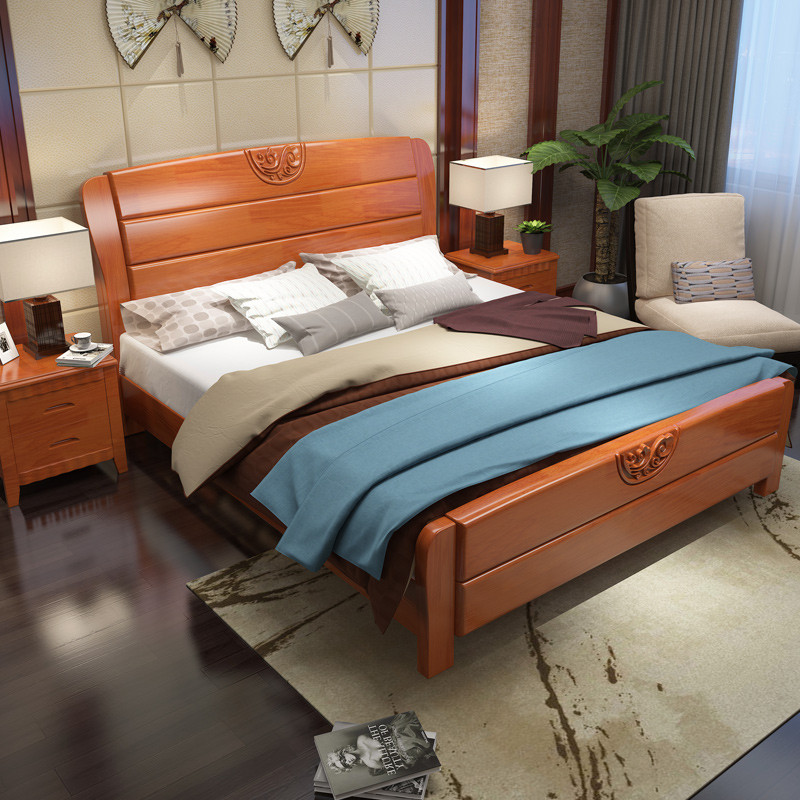 实木床123454433海棠色18米带高箱高清实拍图
