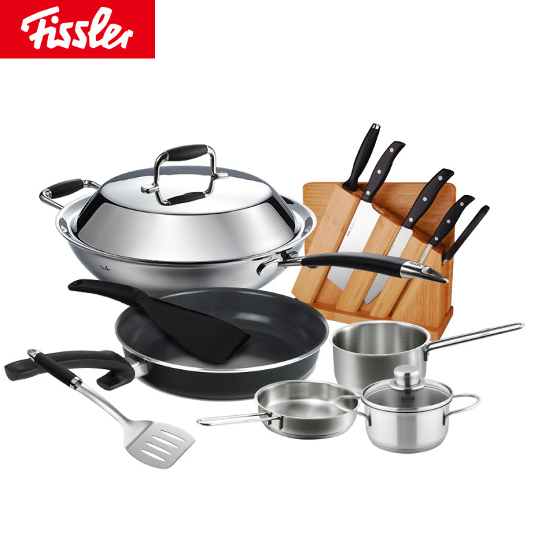 菲仕乐（fissler）锅具套组 TZ00000875 不锈钢炒锅不粘锅奶锅刀具14件组