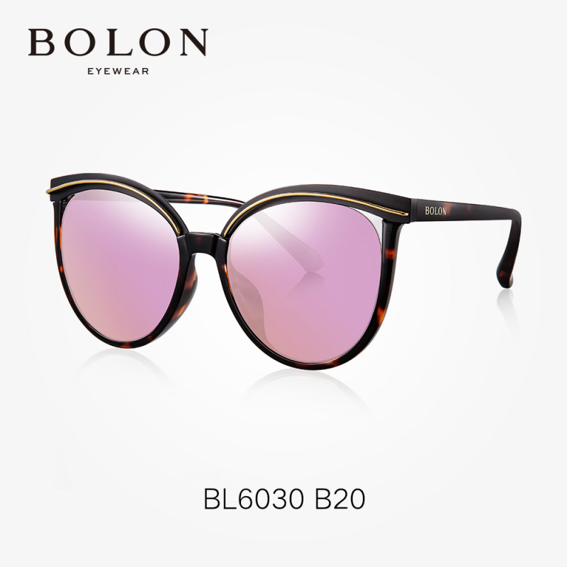 BOLON暴龙太阳镜女时尚墨镜 高清偏光太阳眼镜潮BL6030 B20-哑黑色+金色眉线玳瑁色