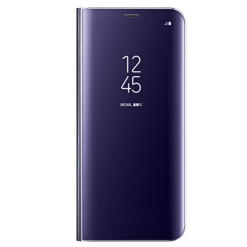 三星Galaxy S8手机壳 原装镜面保护套 S8plus+翻盖式智能显示休眠手机套 S8+皮套支架式皮套防摔保护壳 S8plus+/6.2寸紫蓝色