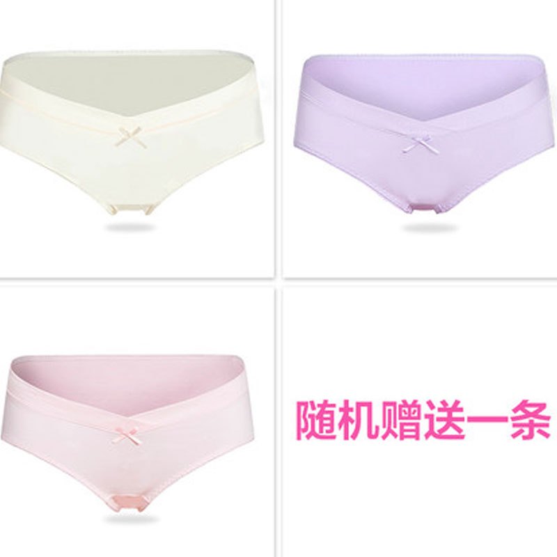 2017新品夏季新款4条孕妇内裤低腰托腹怀孕期内衣短裤透气裤头夏季春装可爱简约小清新多款可选夏天 M 香槟+紫色+虾粉+随机赠送一条