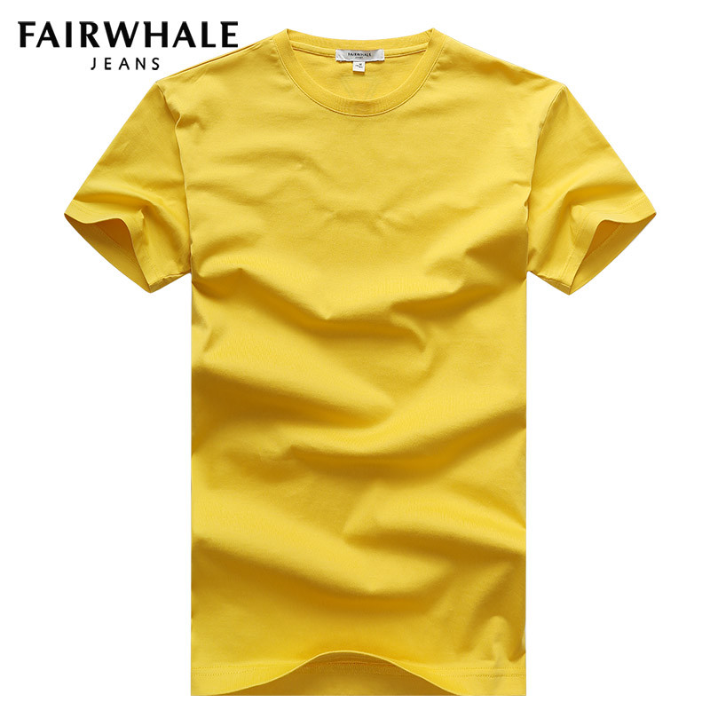 马克华菲短袖T恤男士夏季新款韩版潮流纯色白色粉红色黄色粉色潮 175/L 黄色