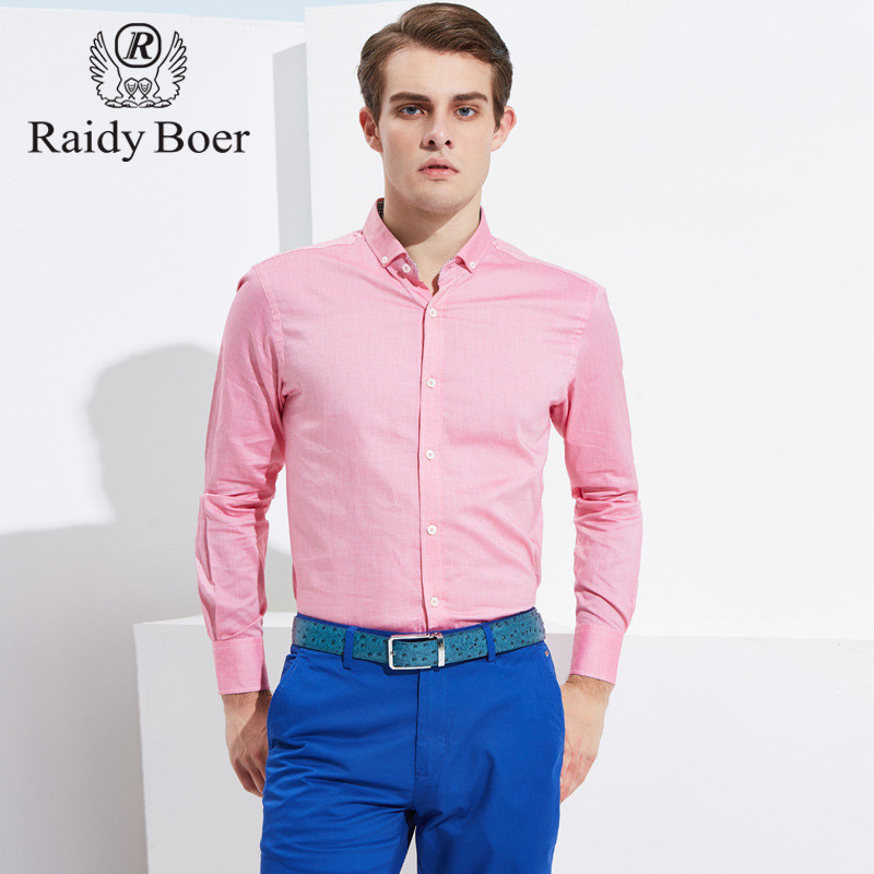 Raidy Boer/雷迪波尔春装新品粉色纯棉简约休闲长袖衬衫9017-11 165/46/s 粉红色