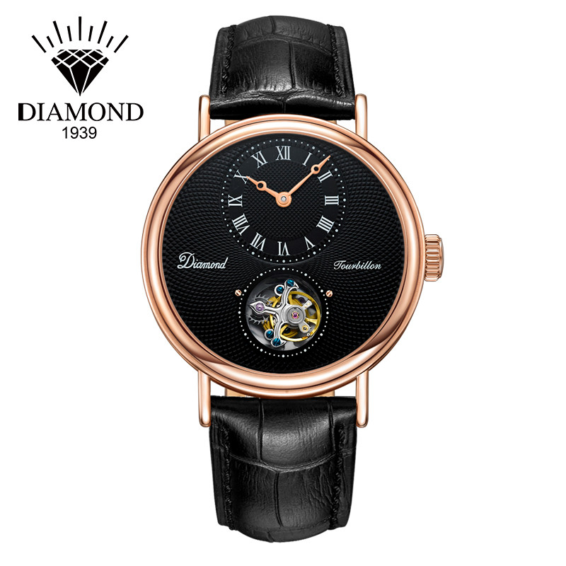 上海钻石牌(diamond)手表男士全自动机械表大表盘陀飞轮手表机械男表