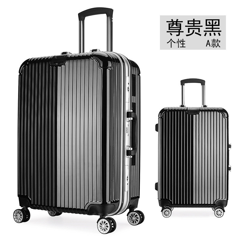 新款铝镁合金旅行箱学生20托运箱万向轮行李箱批发男女 24寸 镜面款-尊贵黑