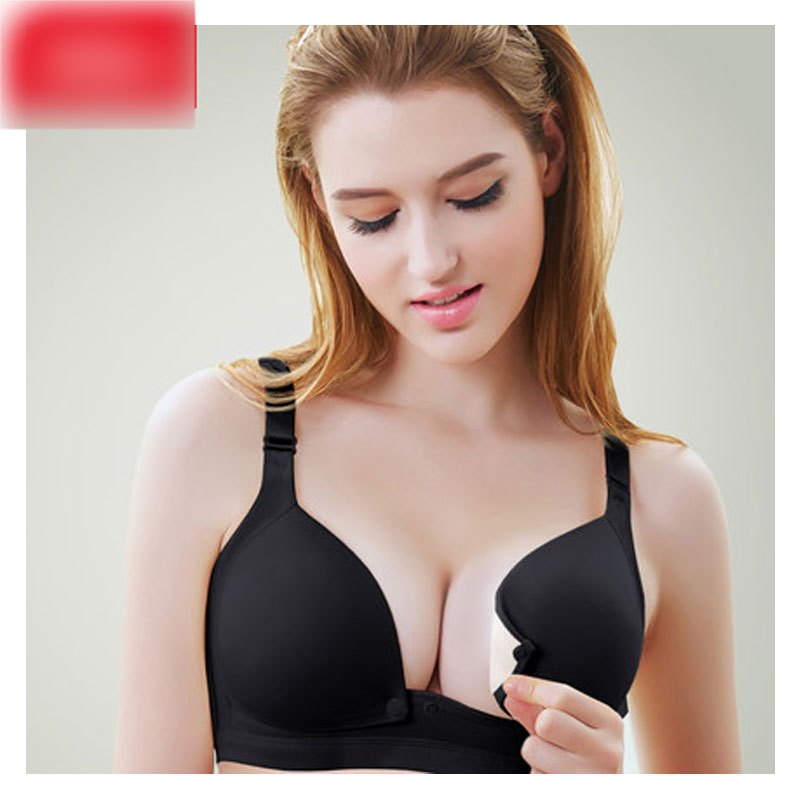 2017新品夏季可爱简约小清新无钢圈哺乳文胸怀孕期孕妇浦乳喂奶内衣前开扣夏季棉胸罩妈咪内衣夏天多款可选 80B 纯色黑