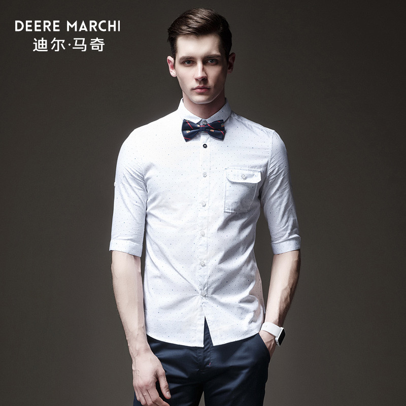 迪尔马奇夏小立领男装波点印花中袖男士五分袖衬衫衣M02507
