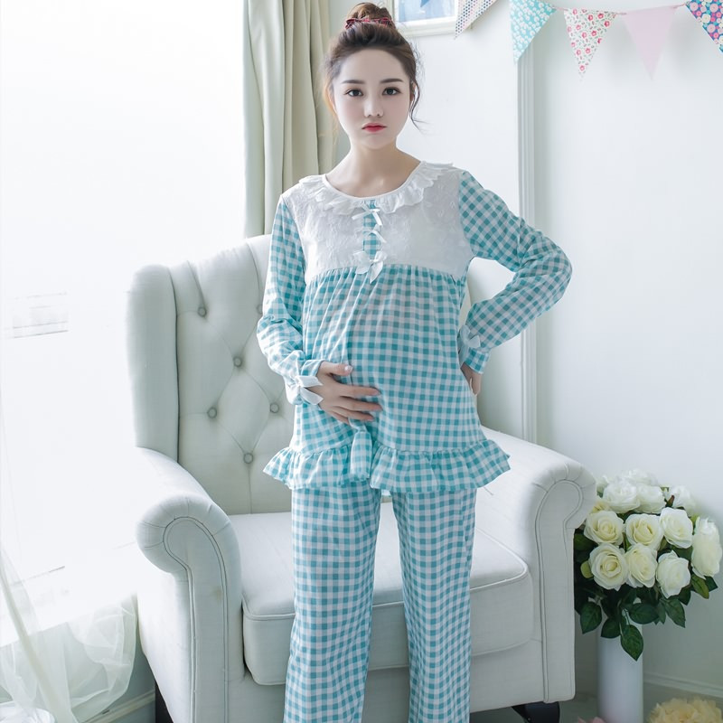 茵珠麗YinZhuli 春秋季新款针织棉长袖哺乳孕妇喂奶衣睡衣套装女 春秋天女士月子服休闲家居服套装6611 2XL 1号款