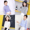 Mtiny春装新款上衣女韩版学院风修身拼接蕾丝短袖翻领条纹衬衫女夏 S 炮珠深蓝条纹圆领