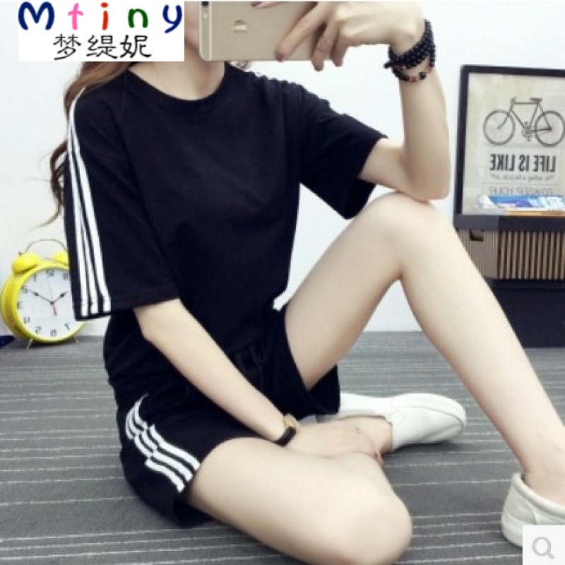 Mtiny运动套装女夏韩版短袖短裤纯棉大码女装胖mm宽松跑步休闲服两件套 XXXL 收藏宝贝送小礼物