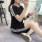 Mtiny纯棉运动套装女夏新款学生短袖短裤跑步服宽松休闲时尚两件套 XL【128-138斤】 白色510三条杠纯棉现货