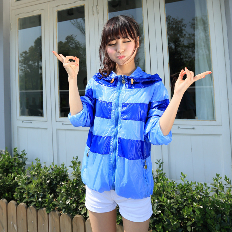 希娅夏季薄款大码防晒衣女长袖短款夏天防晒服防嗮衣外套女上衣D3012 M 宝石蓝