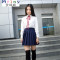 Mtiny日系学生夏季日韩班服校服套装JK制服百褶裙学院风短袖衬衫水手服 M 长袖雪纺上衣+黑裙子