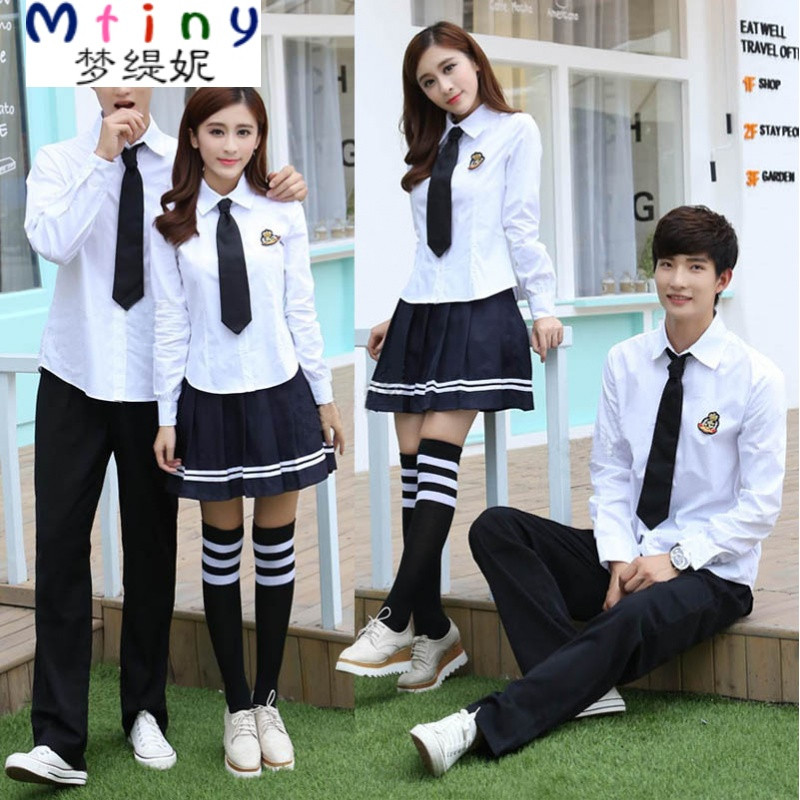 Mtiny毕业照服装学生装高中毕业季班服学院风高三大学生校服套装白衬衫_4_6_9 M 男衬衣短袖纯白