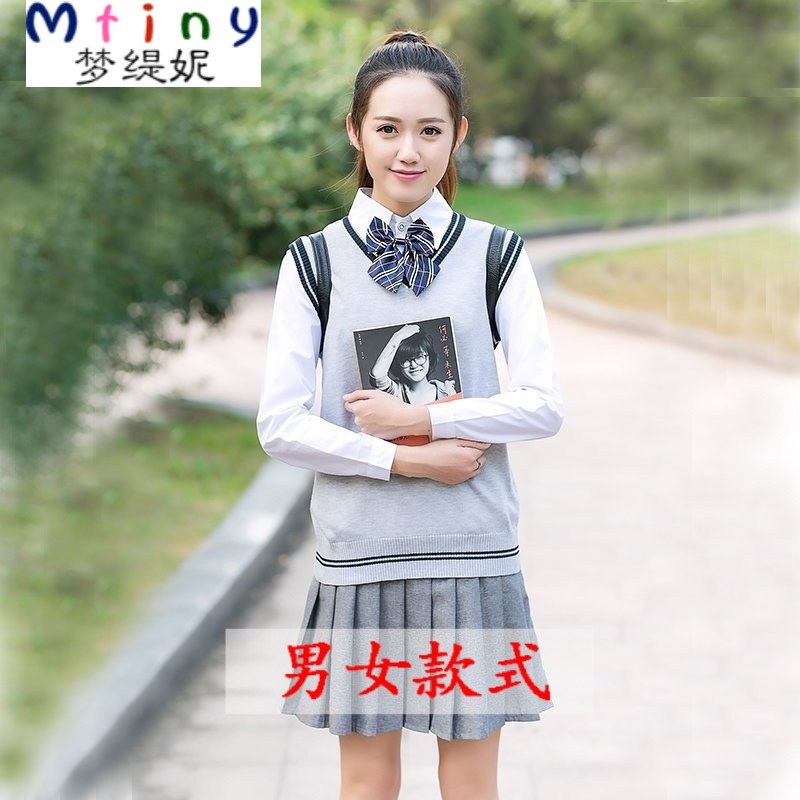 Mtiny英伦校服套装初高中生男女学生毕业照JK日系制服春韩版学院风班服 XXXL 女款（外套+裙子+衬衣+领结）