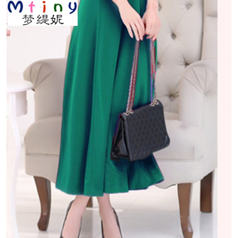 Mtiny【天天特价】夏季时尚新款连衣裙修身显瘦圆领短袖高腰大摆长裙女_7_7_3 L 绿色背心