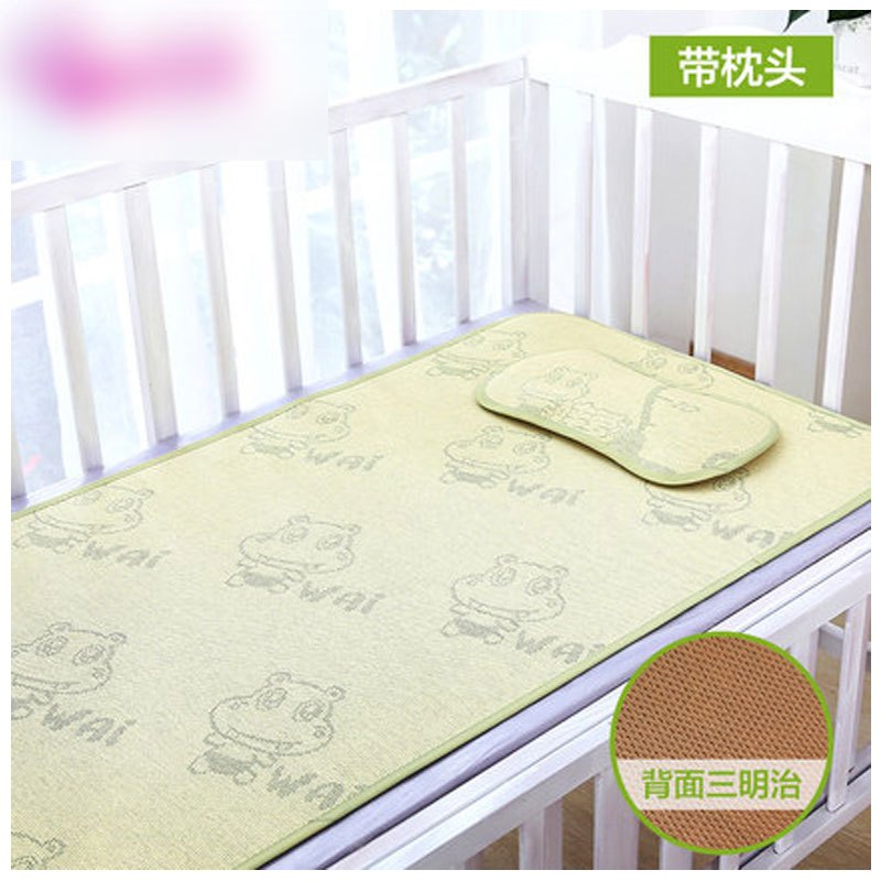 2017新品夏季婴儿凉席亚麻草宝宝凉席套装夏 儿童凉席婴儿床冰丝凉席子简约小清新多款多色可选 130*70 绿色亚草河马+枕头（背面三明治）