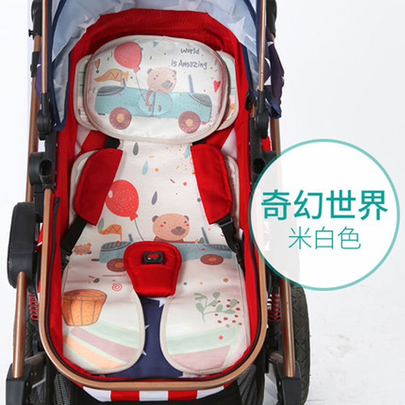2017新品夏季婴儿推车凉席儿童宝宝冰丝夏季伞车凉席垫子安全座椅餐椅通用简约小清新多款多色可选 75cmX33cm 五点奇幻世界+定型枕
