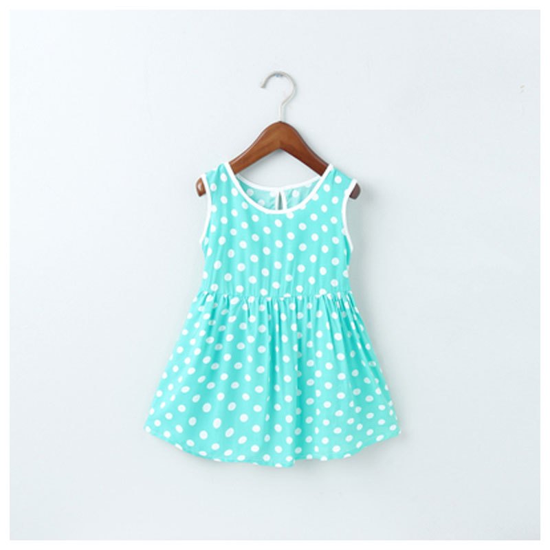 2017新品夏季女童睡裙儿童绸家居服薄款睡衣连衣裙小女孩睡衣绵绸睡裙简约小清新多款多色可选 20码建议150-155cm 绿底波点