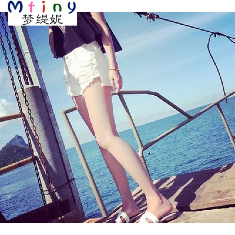 Mtiny2017夏季新款磨破洞阔腿显瘦 白色牛仔短裤女夏宽松 沙滩热裤大码_1 L 红色