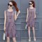 与牧2017夏装新款条纹套装裙子韩版时尚气质显瘦连衣裙女装夏两件套潮8771# M 紫色