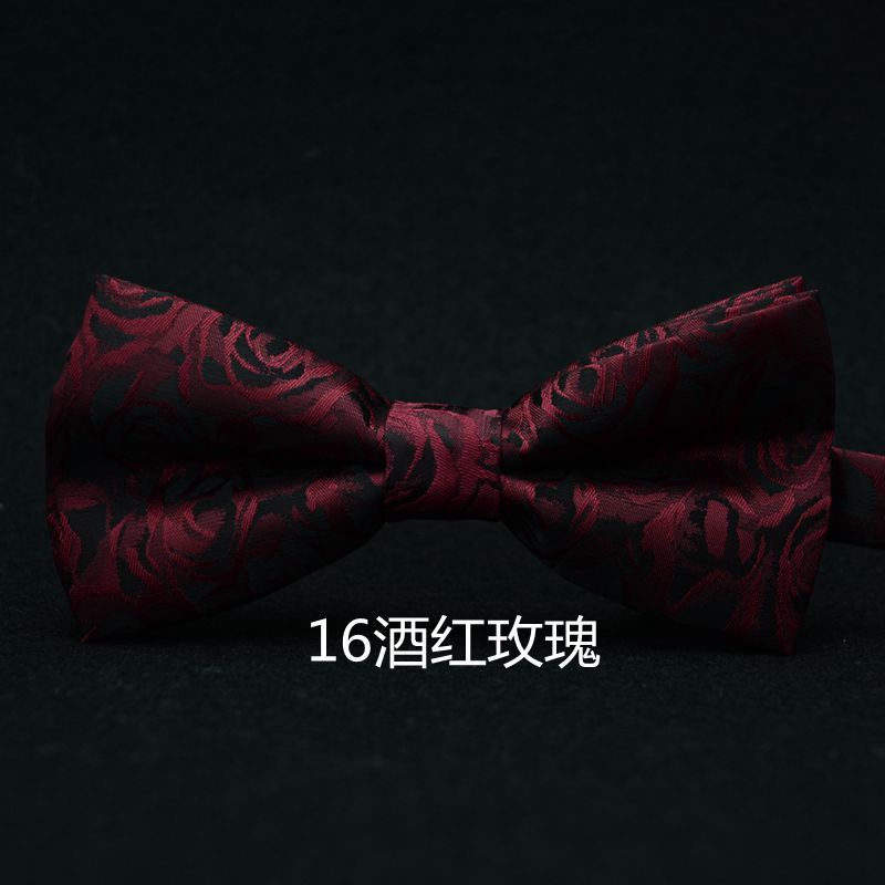 2017款】LRZYOU韩版男士结婚新郎伴郎西装礼服蝴蝶结酒红黑色条纹花纹领结 16