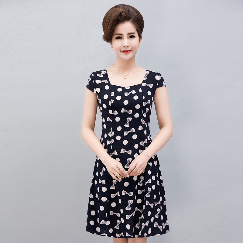 2017款】中老年女装中年大码胖妈妈装短袖全棉绸碎花连衣裙子2017夏装新款 XL 17号色