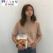 Mtiny2017秋季新款宽松显瘦套头薄款毛衣简约纯色百搭短袖针织衫女学生 均码 蓝色