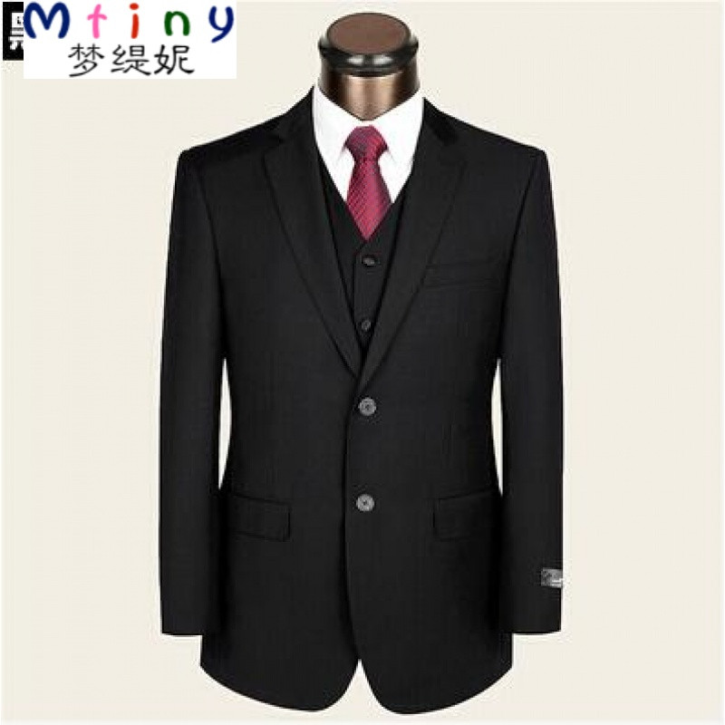 Mtiny青年西服男上衣春秋中年商务爸爸单件中老年西装男单西薄款职业装 175 2粒扣黑色标准版无开叉