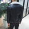Mtiny男士皮衣夹克外套翻领秋冬季加绒加厚修身韩版青年帅气机车服潮流 5XL 灰色
