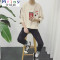 Mtiny港仔秋季情侣装韩版简约学生男女个性徽章薄套头圆领七分袖卫衣 2XL 2118#黑色