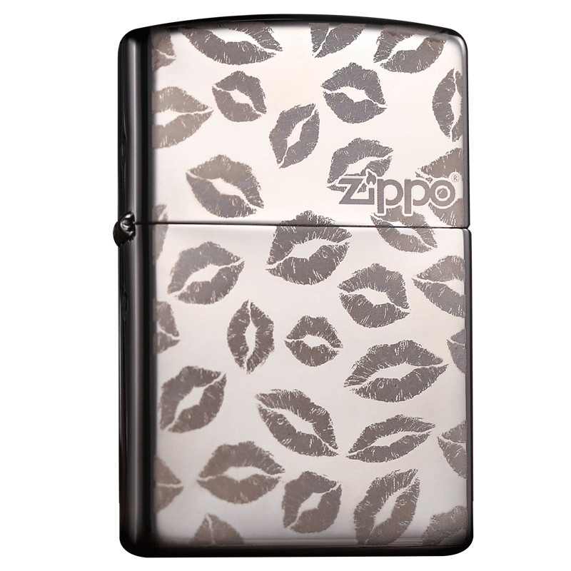 zippo打火机正版之宝 150MP黑冰唇印 美国专柜ZIPPO正品防风打火机 黑色