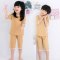 2017新品夏季儿童睡衣女男童3小孩5夏天7薄款短袖套装9周岁中大童男孩简约小清新多款多色可选 90cm 古绿印花【短袖款】