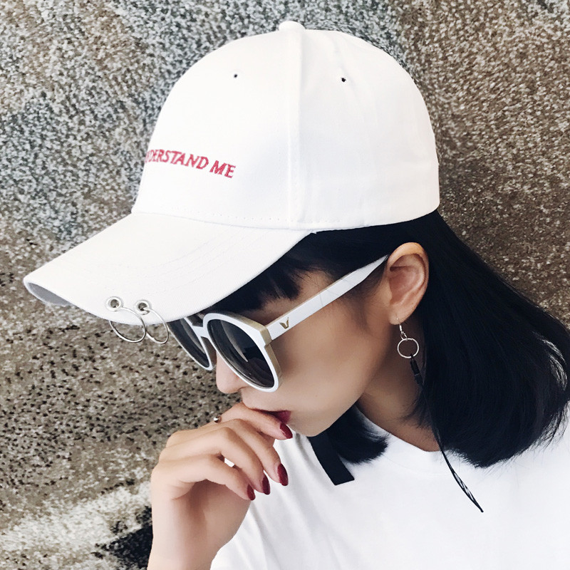 2017款】鸭舌帽子夏天女韩版铁环学生太阳帽男黑色青年休闲百搭遮阳棒球帽 YOU款-铁环白色