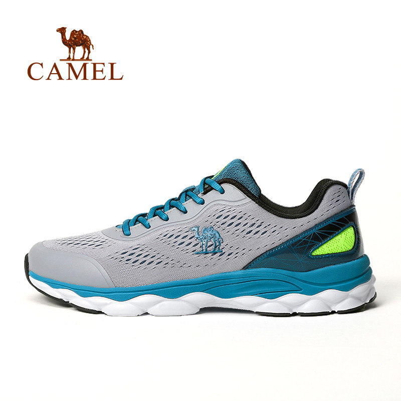 CAMEL骆驼运动 夏季男女超轻跑步鞋透气网面减震跑鞋 A712318135，灰/蓝，男款 40码