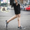 Mtiny亚麻短袖男潮流韩版男士套装夏季2017新款男生T恤个性潮男装夏装 5XL 黑色+黑色