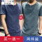 Mtiny亚麻短袖男潮流韩版男士套装夏季2017新款男生T恤个性潮男装夏装 5XL 蓝色+墨绿色
