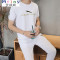 Mtiny夏季男士圆领短袖T恤休闲运动一套男装潮流韩版青年薄款衣服套装 4XL 923蓝色