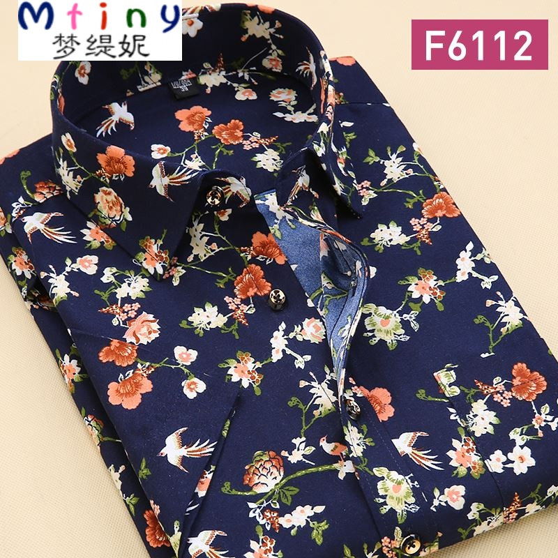Mtiny夏季流行男装短袖衬衫青年时尚潮寸衫修身款韩版印花休闲半袖衬衣 43 F6112