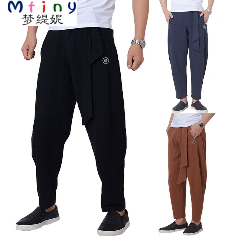 Mtiny中式唐装汉服中国风男装棉麻休闲裤男夏季民族服装青年宽松亚麻裤