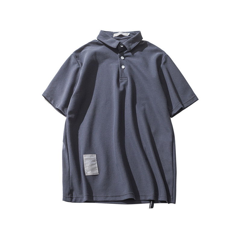 吉服社夏季新款纯色翻领短袖polo衫潮男日系复古纯棉小清新T恤衫 XXL 深灰色