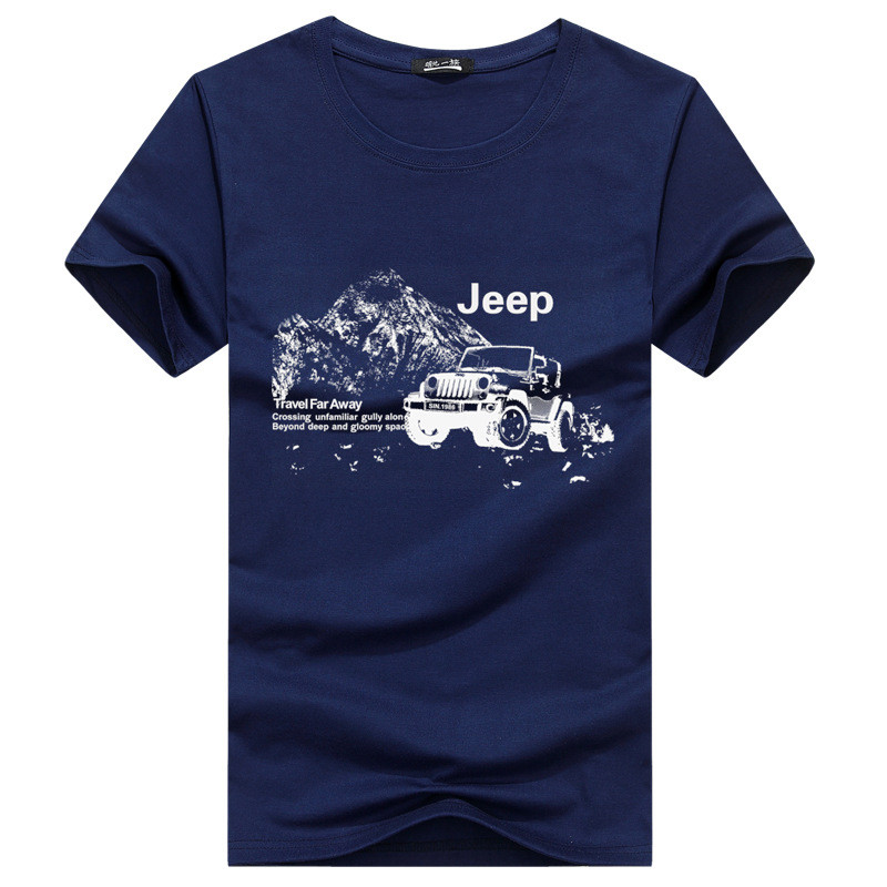 2017春夏男士短袖T恤棉质印花男式青年夏季加大款半袖圆领t恤 XXL jeep车深蓝