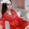 Mtiny性感吊带丝绸睡衣女夏季两件套装睡裙睡袍冰丝家居服韩版春秋季 L（90-100斤） 1319虾红色