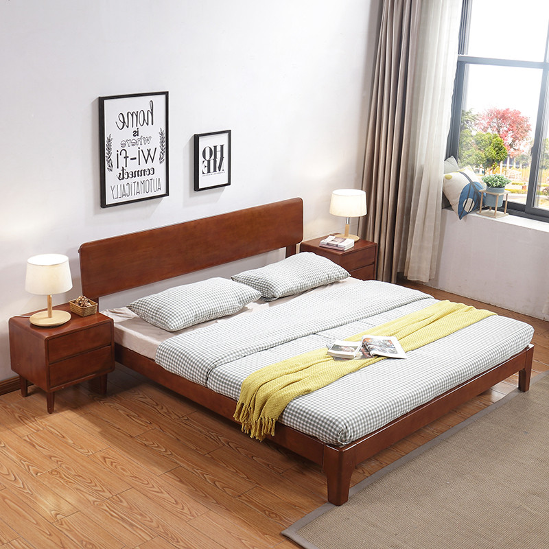 千喜凡品雅居 新中式橡胶木床北欧现代简约卧室实木家具双人床 YD01# 1.8*2.0M气动高箱床+床头柜*2+棕垫【颜色备注】