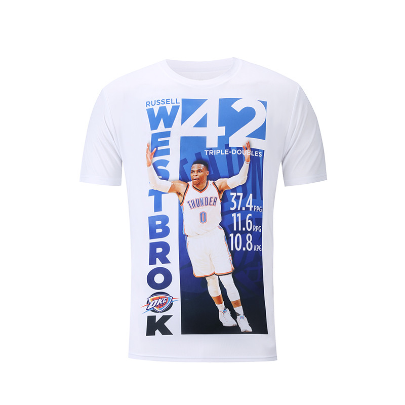 NBA 库里汤普森威少乐福 记录系列夏季篮球运动短袖T恤 LWJS0427 S 图片色